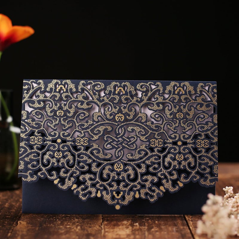 FOMTOR 50-Pack Blue Laser Cut Wedding Invitation Cards Set w/Envelopes & Inserts & Seals â€“ for Wedding, Bridal Shower, Graduation, Birthday Party, Engagement, Anniversary - Image 3